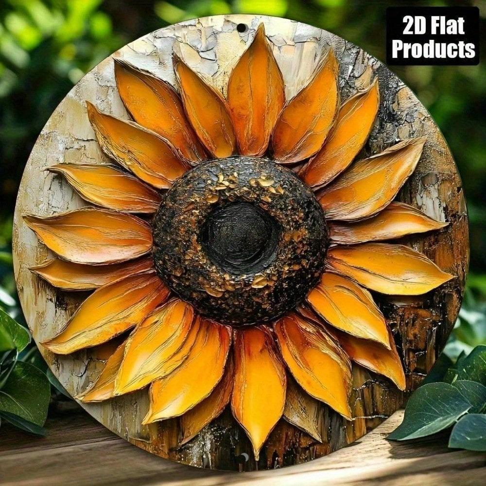Vintage Round 8 Inch Sunflower Tin Sign Retro Metal Wall Art Home Decor Kitchen Plaque
