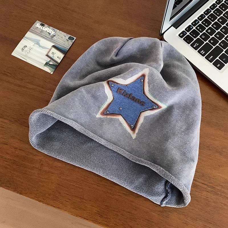 Old Spice Girl Niet Pentagramm Hut Stern Stickerei Patch Pile Hat Maillard Weibliches Gesicht Kleine Kalte Mütze Yabi