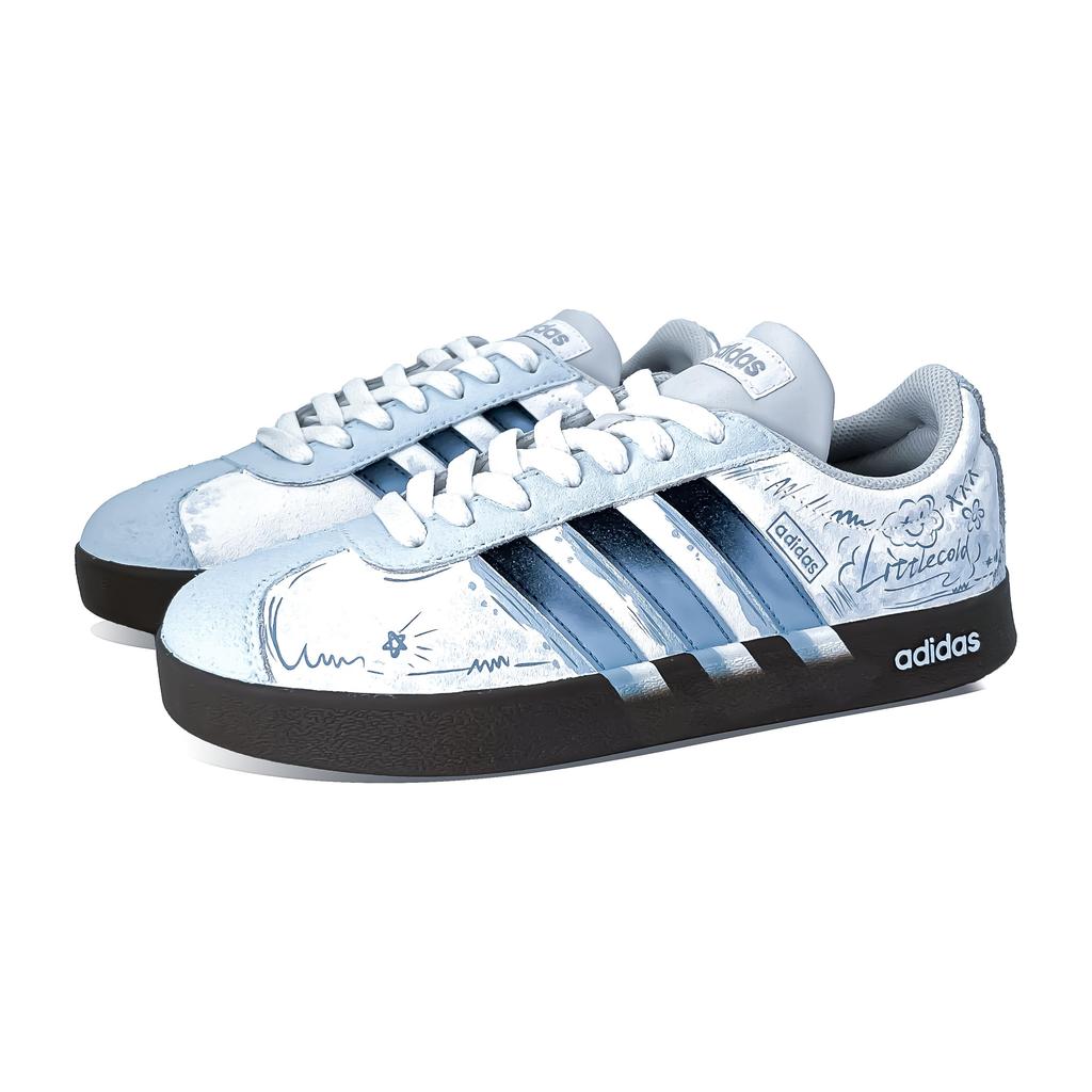 adidas VL COURT 2.0 Heartbeat Cloud White Cushioning, Wear Resistant Low Top Skateboard Shoes Unisex Sky Blue JS3003(Team1047-)