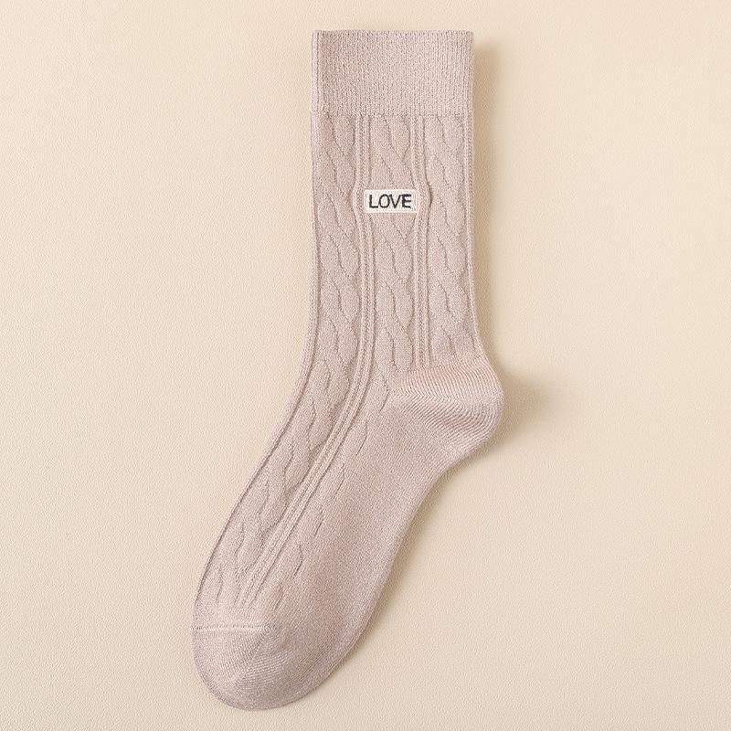 Women's Embroidered Midtube Pile Socks All Match Comfortable Breathable Slim Midtube Pile Socks