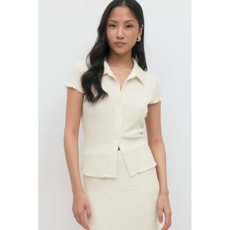 

Scandinavian Niche Style GT XS-XL Size French Style Retro Texture Short Sleeve Shirt Straight Skirt Skirt Casual Suit Rice white short sleeve S