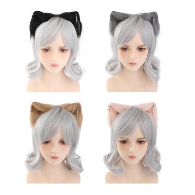 Plush Cats Ear Headbands with Metal Earring Plush Foxes Headbands for Animes Theme Gatherings Christmas Gift for Girl