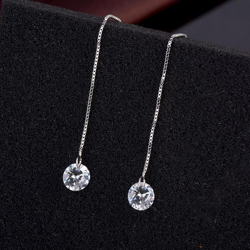 Simple Female Earrings 925 Silver Needle Round Zircon Crystal Ear Line Earrings for Women Long Tassel Wedding Jewelry Brincos