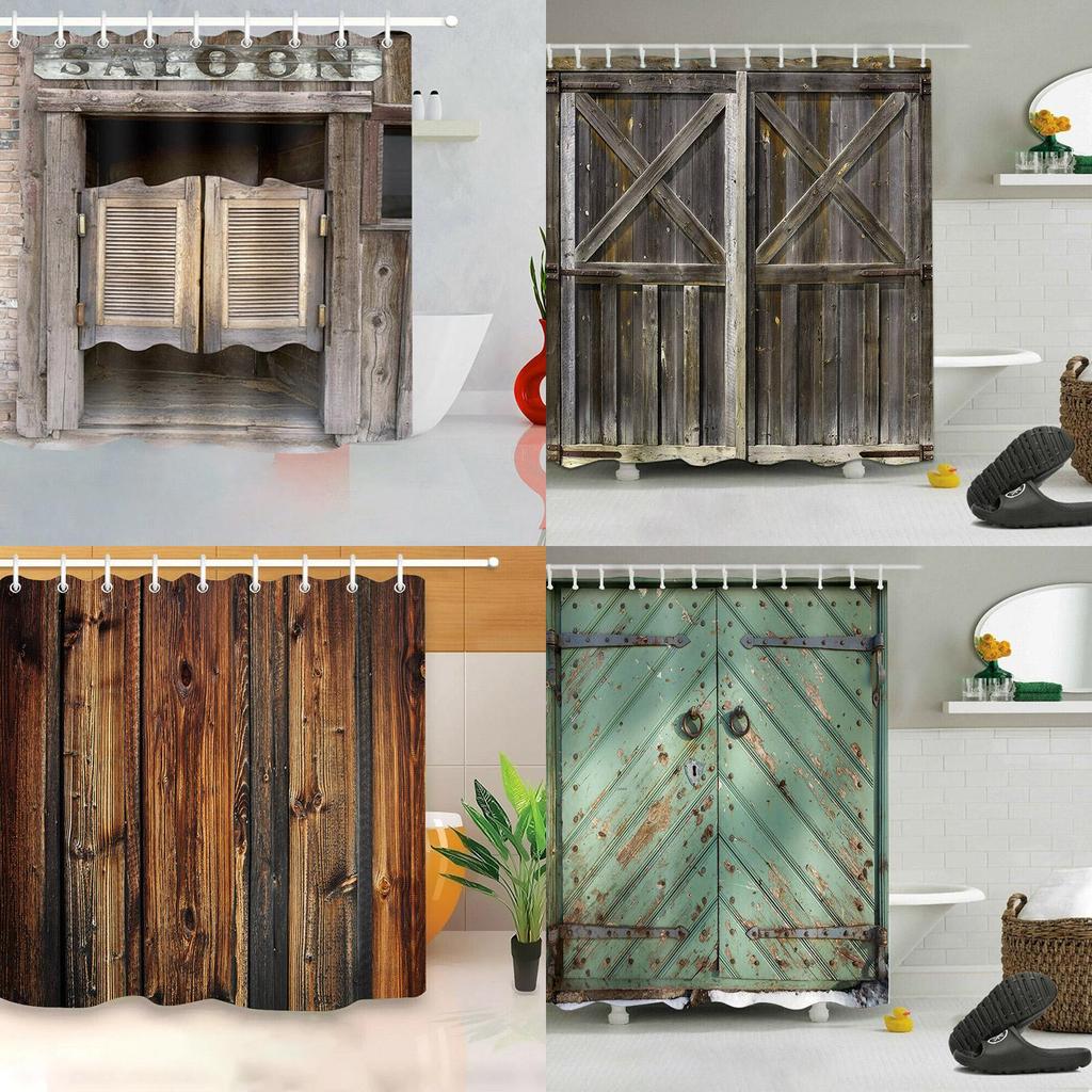Luxurious 3d Print Fabric Rustic Wood Shower Curtain Set For Elegant Bathrooms