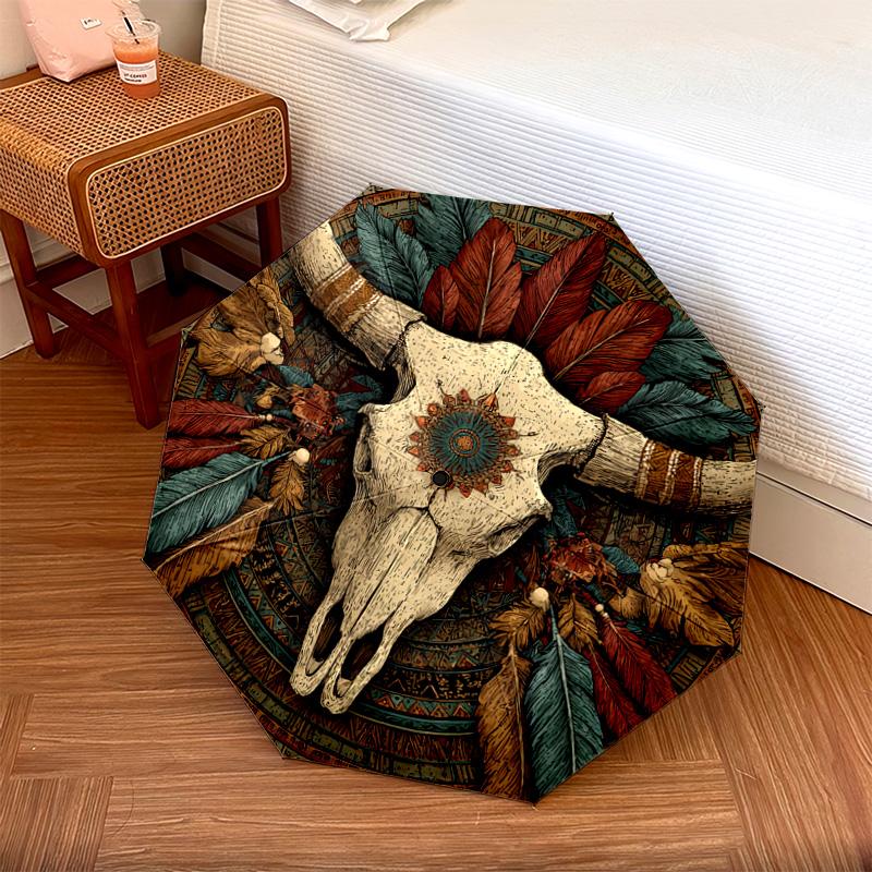 

1 PC Automatic Folding Umbrella - Bull Skull Pattern, Portable & Foldable Design with 8 Ribs, Christmas Birthday Gifts