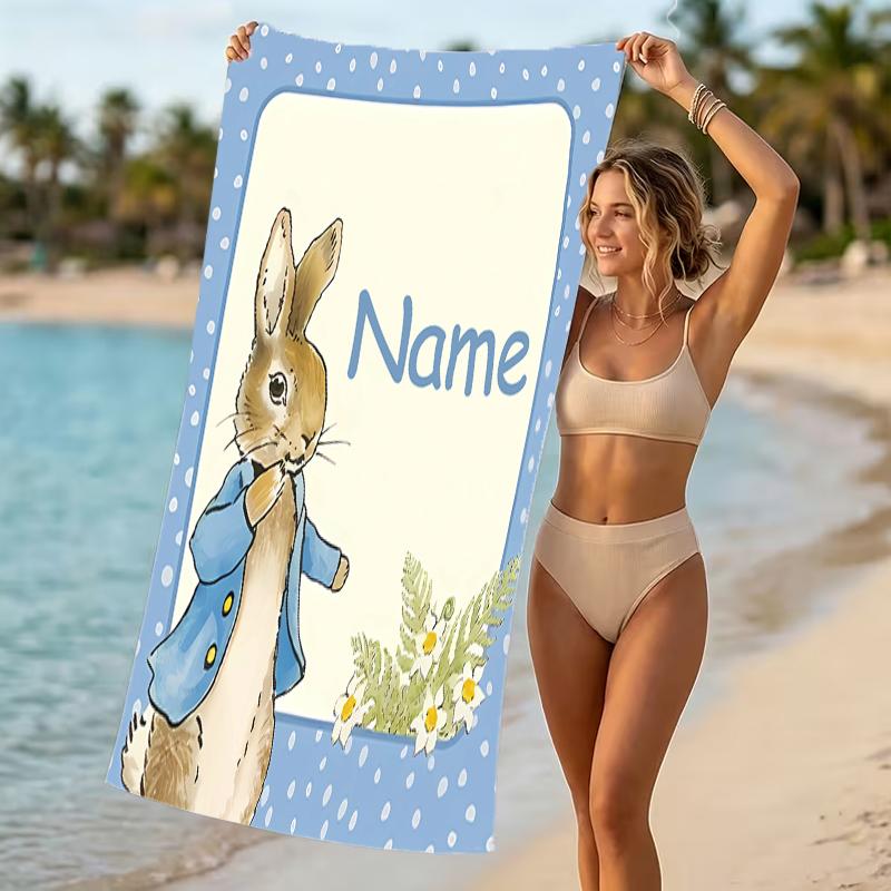 Customizable personalized beach towels Peter Rabbit themed designs.Suitable for the beach, yoga, sports;ideal as beach accessories