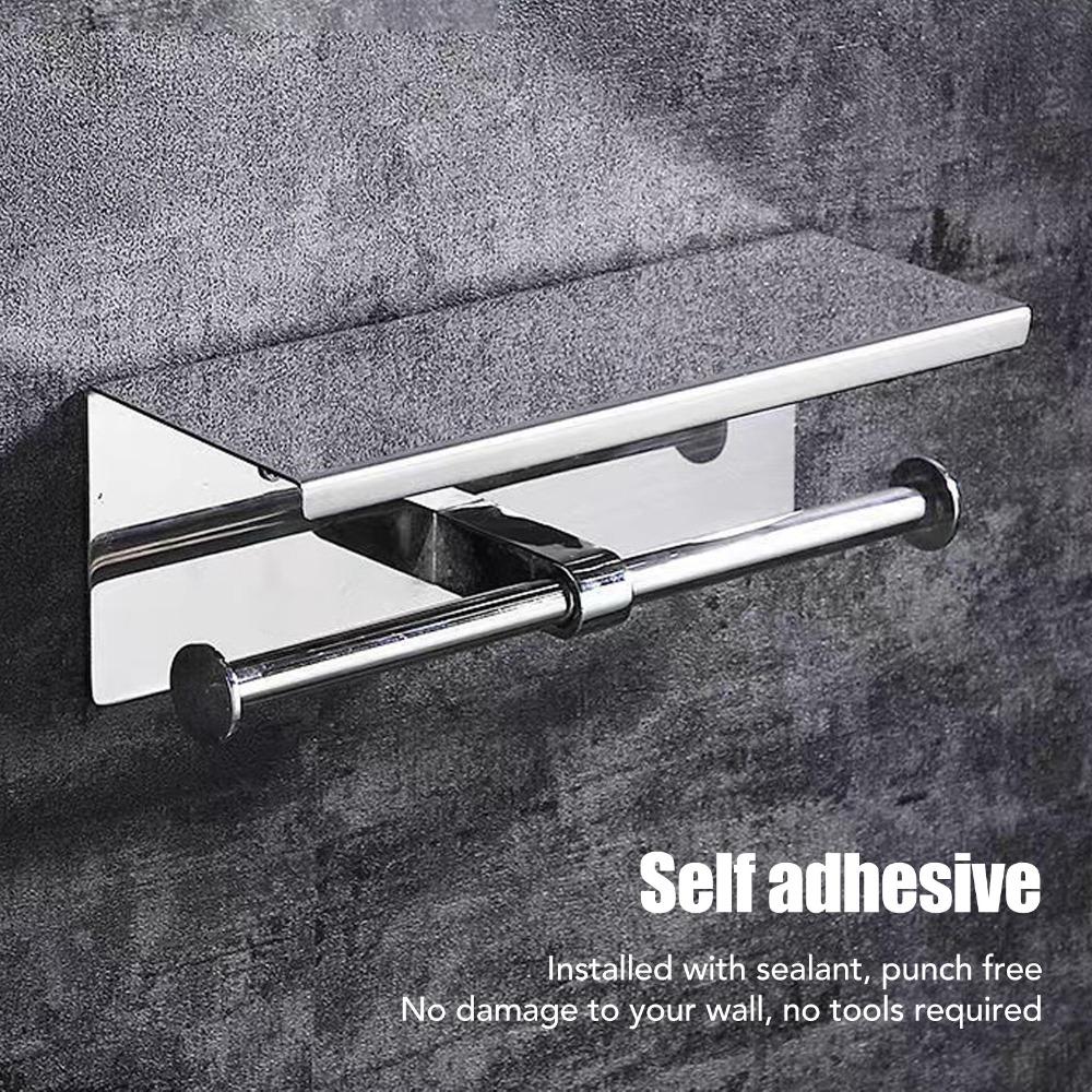 Stainless Steel Toilet Paper Holder Mirror Shiny Wall Mounted Toilet Paper Shelf Holder Practical Multi-Functional
