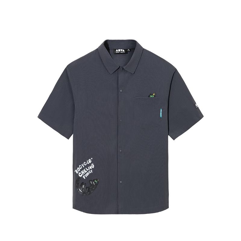 Anta Comfortable Simple Letter Cartoon Print Versatile Casual Loose Polo Shirt Unisex Shirts 172538103-4