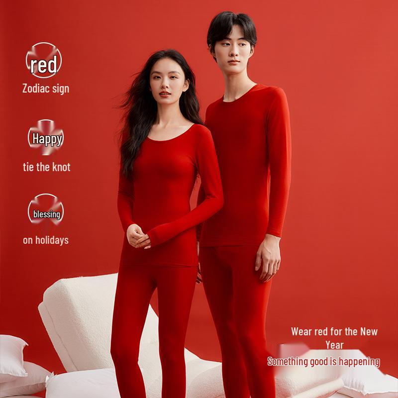 190g Warm Autumn/Winter Pure Cotton Base Layer: Men's & Women's Round Neck Pullover and Trousers Set