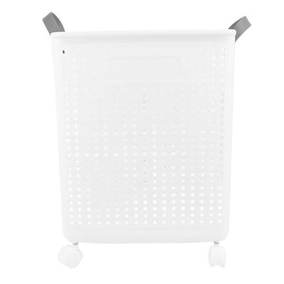 Foldable Laundry Basket with Wheels Handles Plastic Space Saving Portable Home Supplies White