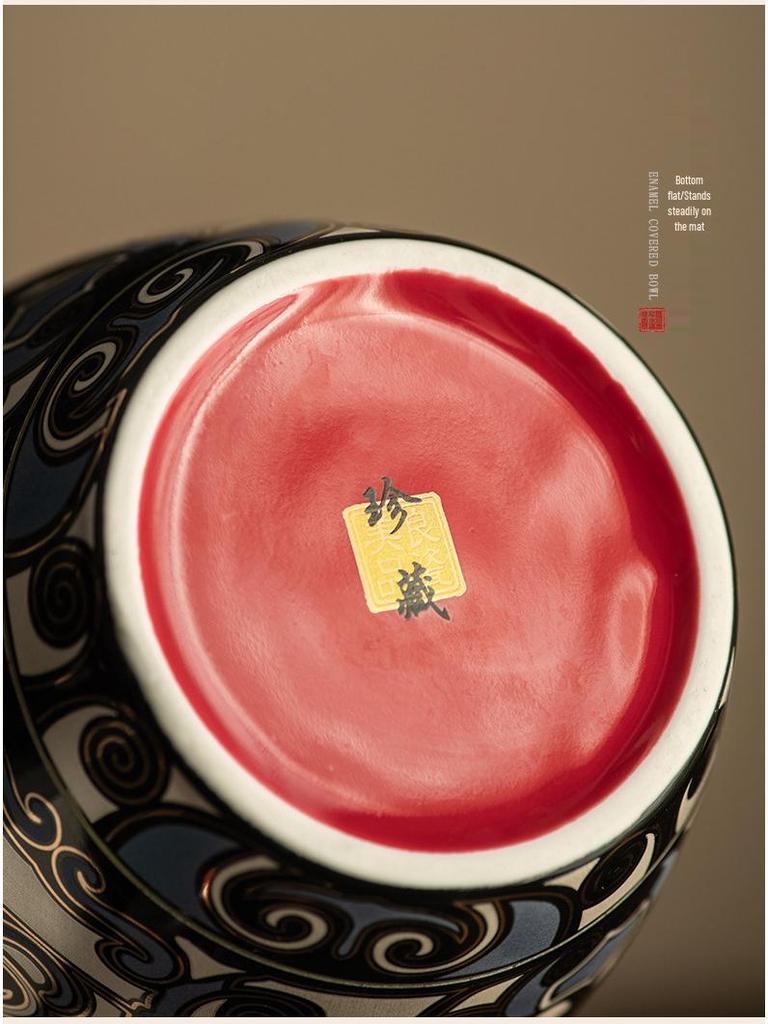 Taotie Ceramic Tea Can with Gold & Silver Inlay - Double-Metal Lid & Sealed Storage, Retro Chinese Design