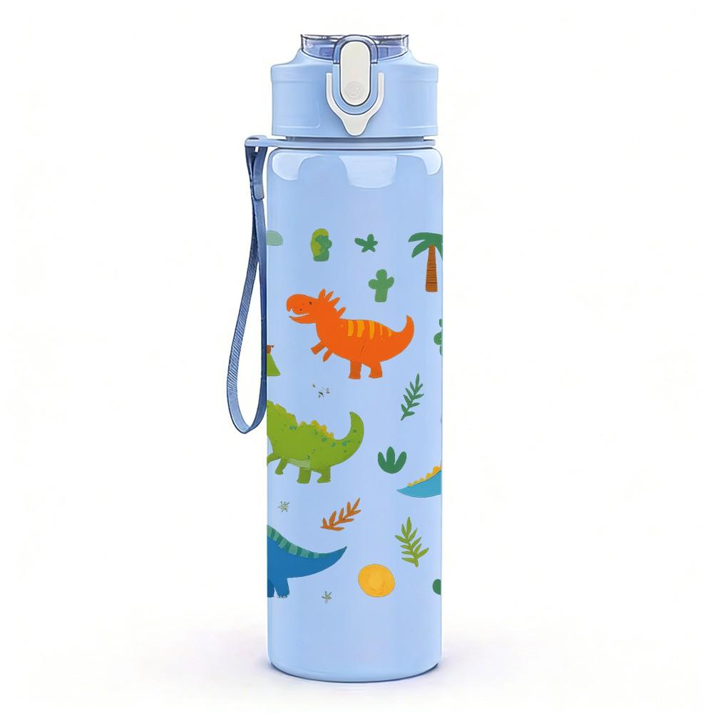 1PC Dinosaur Jungle Seamless Pattern 750ml Color Plastic Sports Water Bottle Leakproof Flip Straw Lid Suitable for Sports Office Home Use