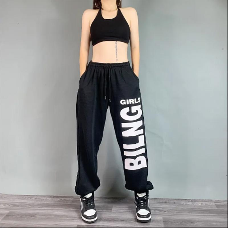 Einfarbige Sporthose für Damen, locker sitzende Hip-Hop-Hose, weibliche Jazz-Hip-Hop-lange Jogginghose, bedruckt