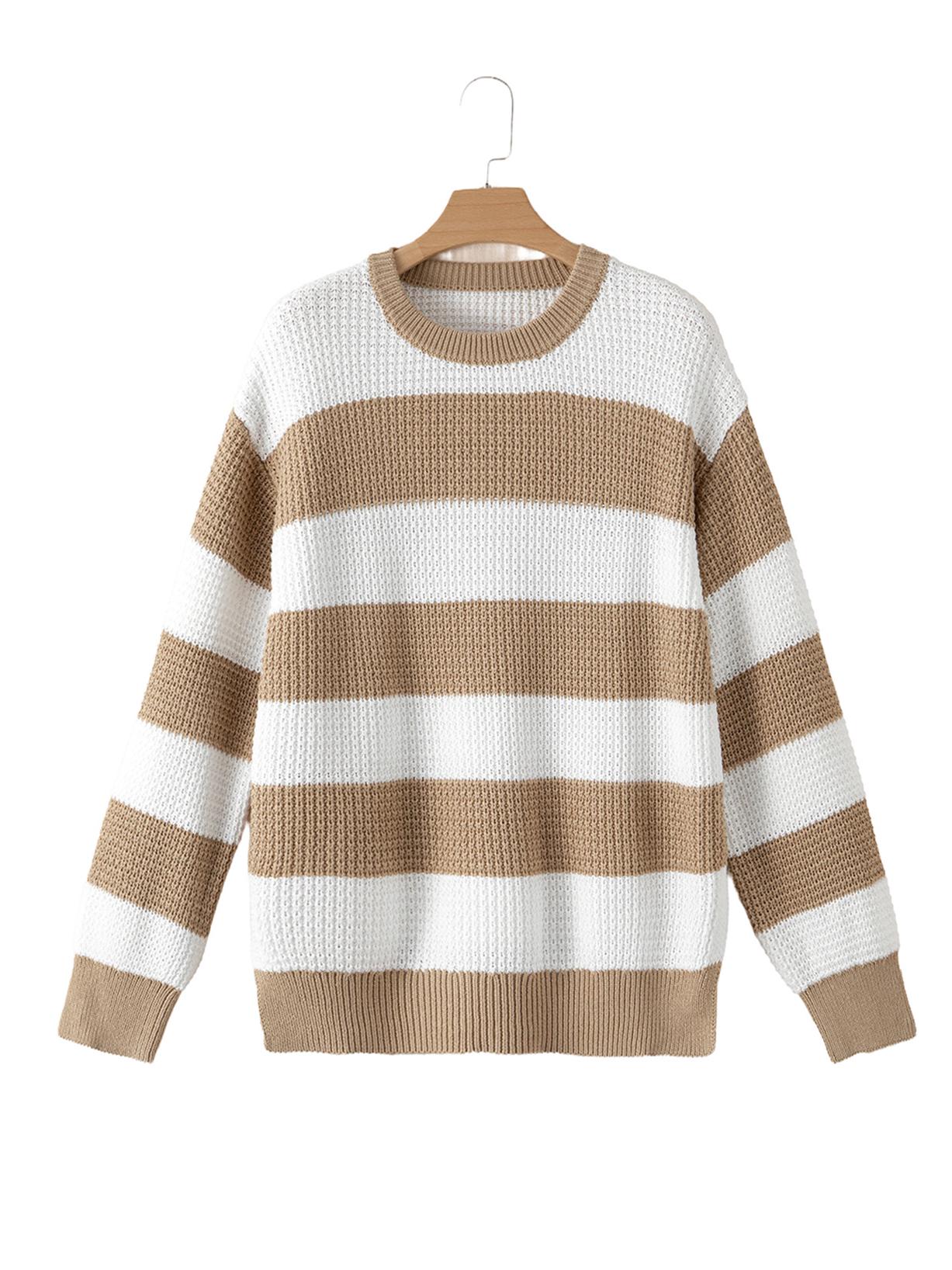 

Женский полосатый вязаный свитер с круглым вырезом от Shiying – Тренд европейской и американской моды для осени/зимы M хаки