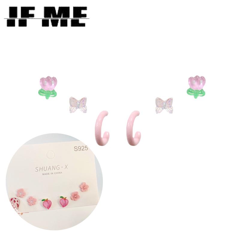 

IF ME 3 шт./компл. элегантные серьги-кольца с тюльпаном и бабочкой, винтажные серьги-гвоздики для женщин, аксессуары, ювелирные изделия