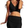 New solid color women's split swimsuit deep V hollow top high waist culottes women's 2-piece swimming set