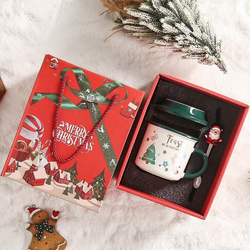 Christmas Ceramic Cup Souvenir Mug Creative Gift Box with Lid Spoon Couple Water Cup Christmas Gift Cup