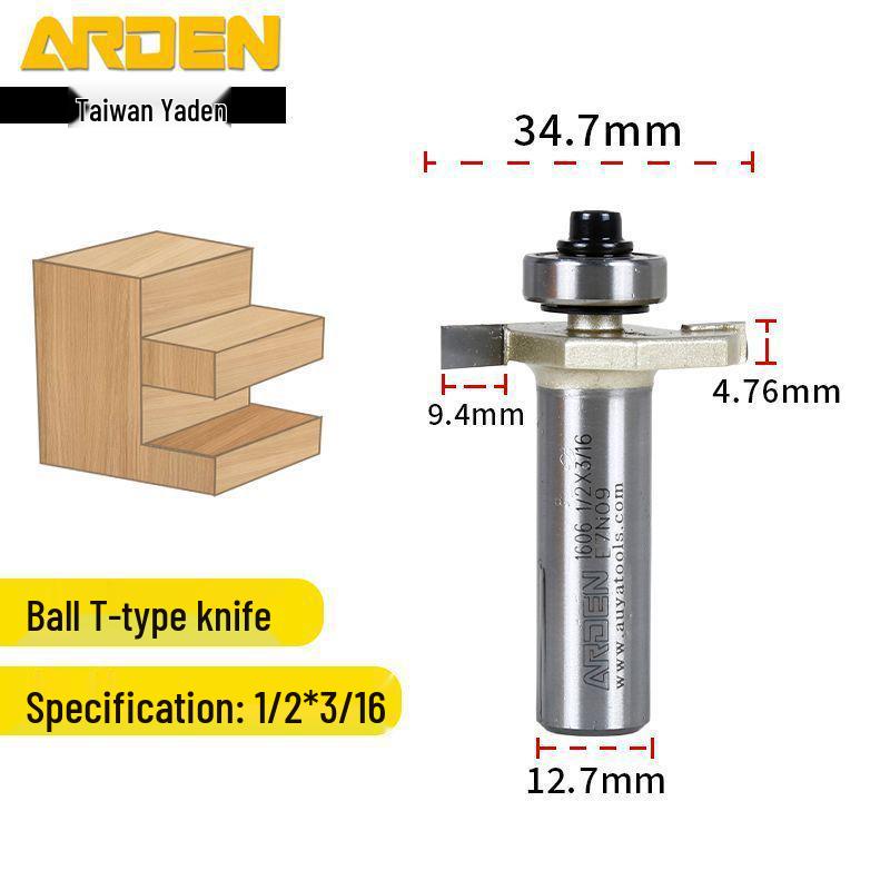 Taiwan Yaden T-Type Ball Bearing Edge Trimmer & Slotting Cutter for Woodworking