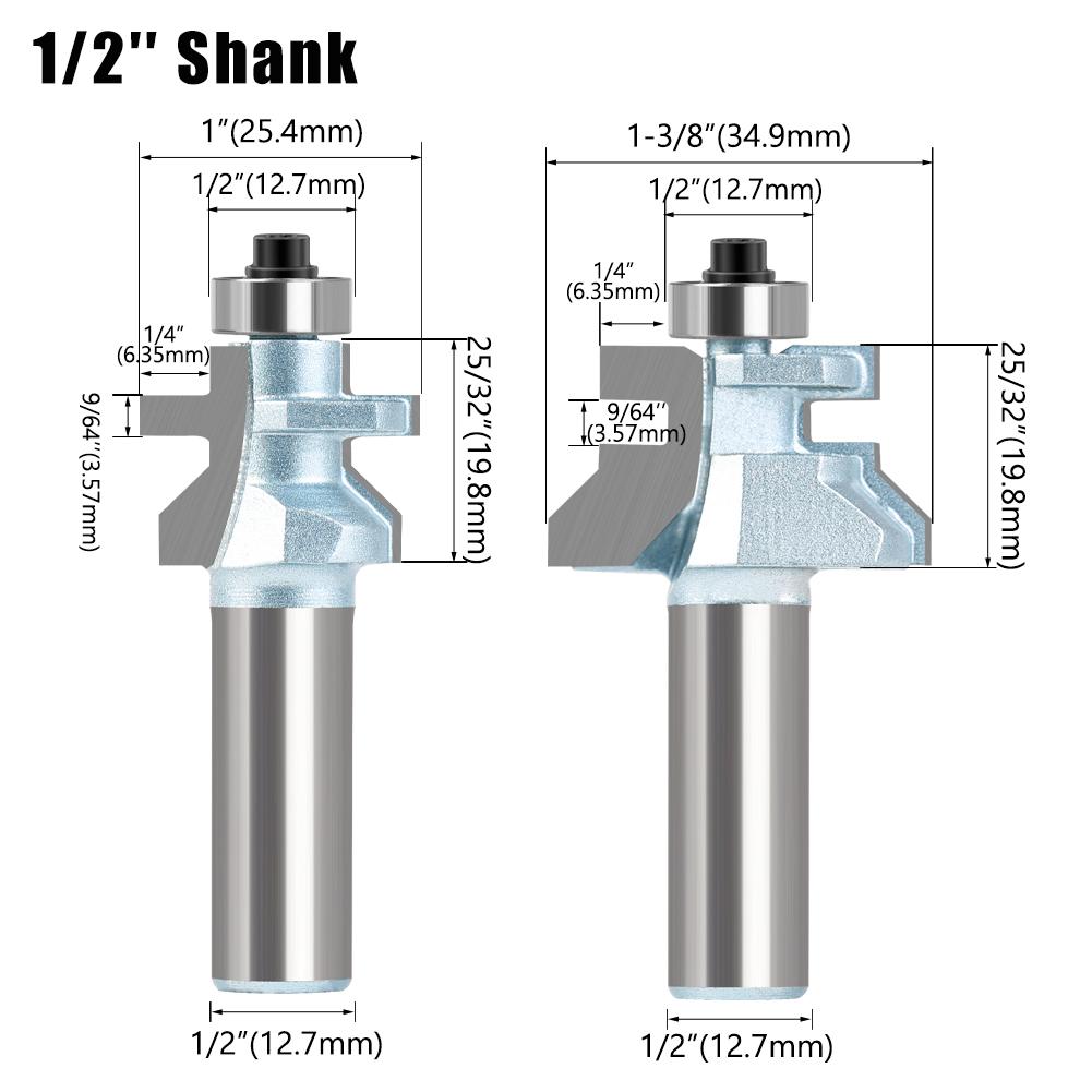 

2pc 1/2 12mm Shank V Groove & Matched Tongue Router Bit Set w/ Premium Ball Bearings Woodworking Cutter 0.5in Shank