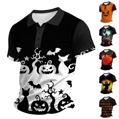 Herren Halloween Kurzarmhemd mit Kragen für legere Feiertagskleidung