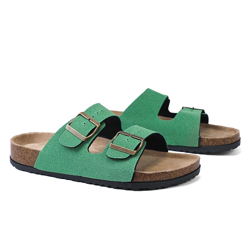 10 Färger Mules Spänne Läder Kork Fiskbenstofflor för Män Kvinnor Par Retro Sommartofflor Mode Vardagliga Strandtofflor