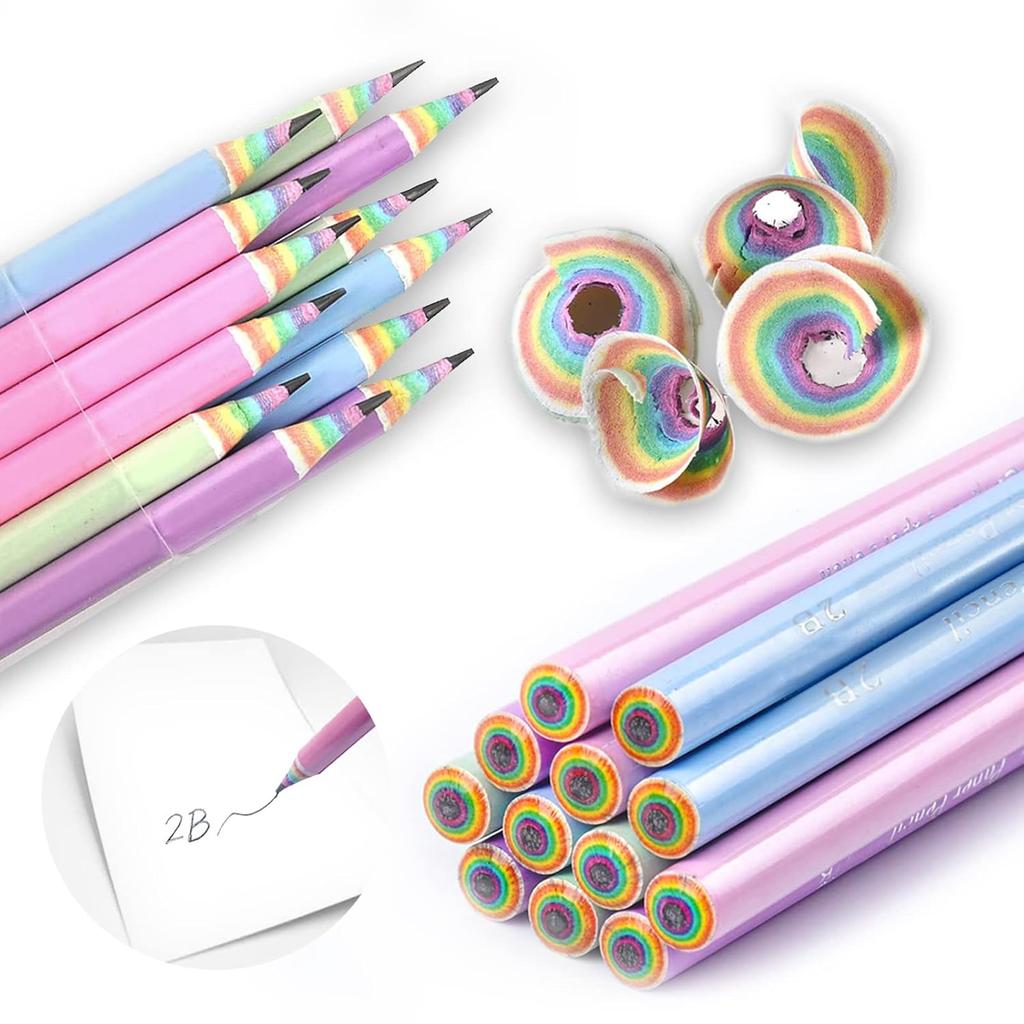 BAMBOLA Rainbow Pencil 2B Shavings Writing 12 Pieces Cute Girls Colored Stylish Elementary School Entrance Celebration Birthday Present