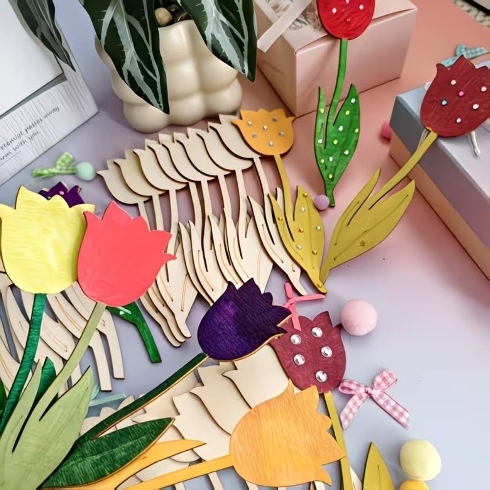 30 PCS DIY Wooden Flower Ornament Creative Funny Rose Painting Crafts Decoration Mother's Day Gifts Valentine's Day