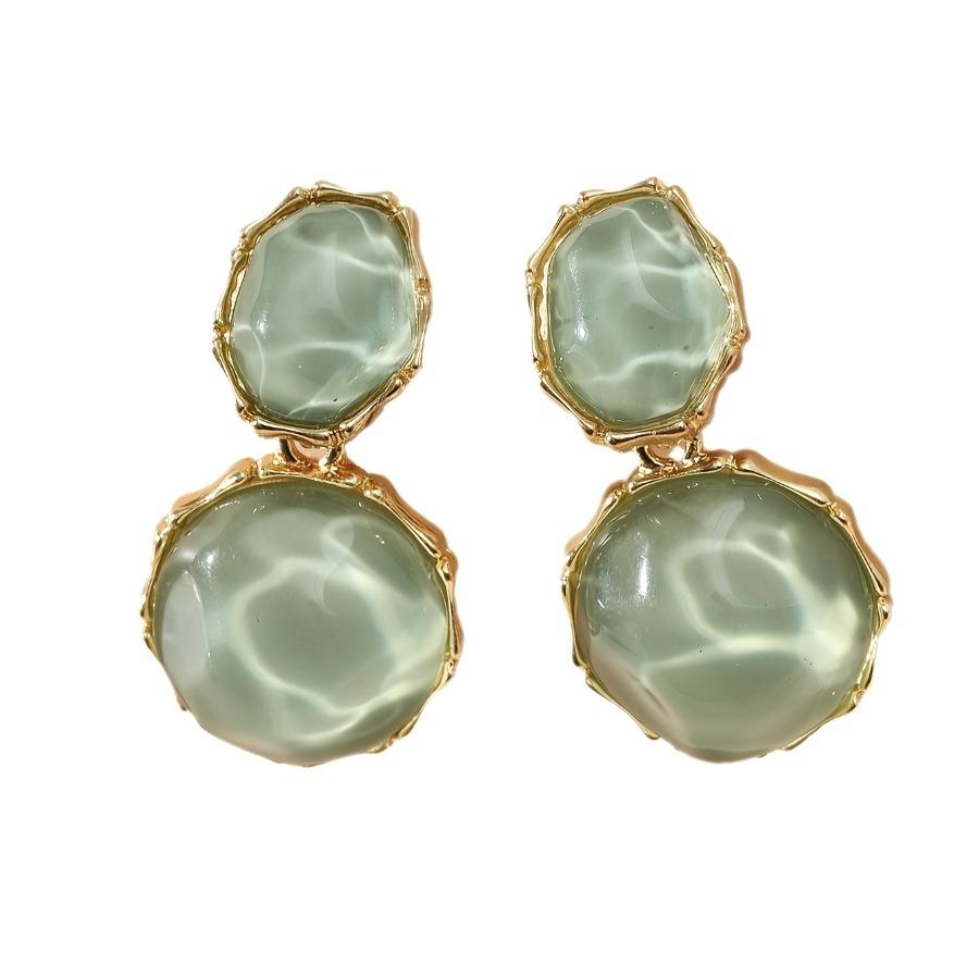 1 Pair of Asymmetrical Light Green Earrings with Creative Water Patterns, Irregular Oval Earrings,  and Fashionable Earrings and Accessories