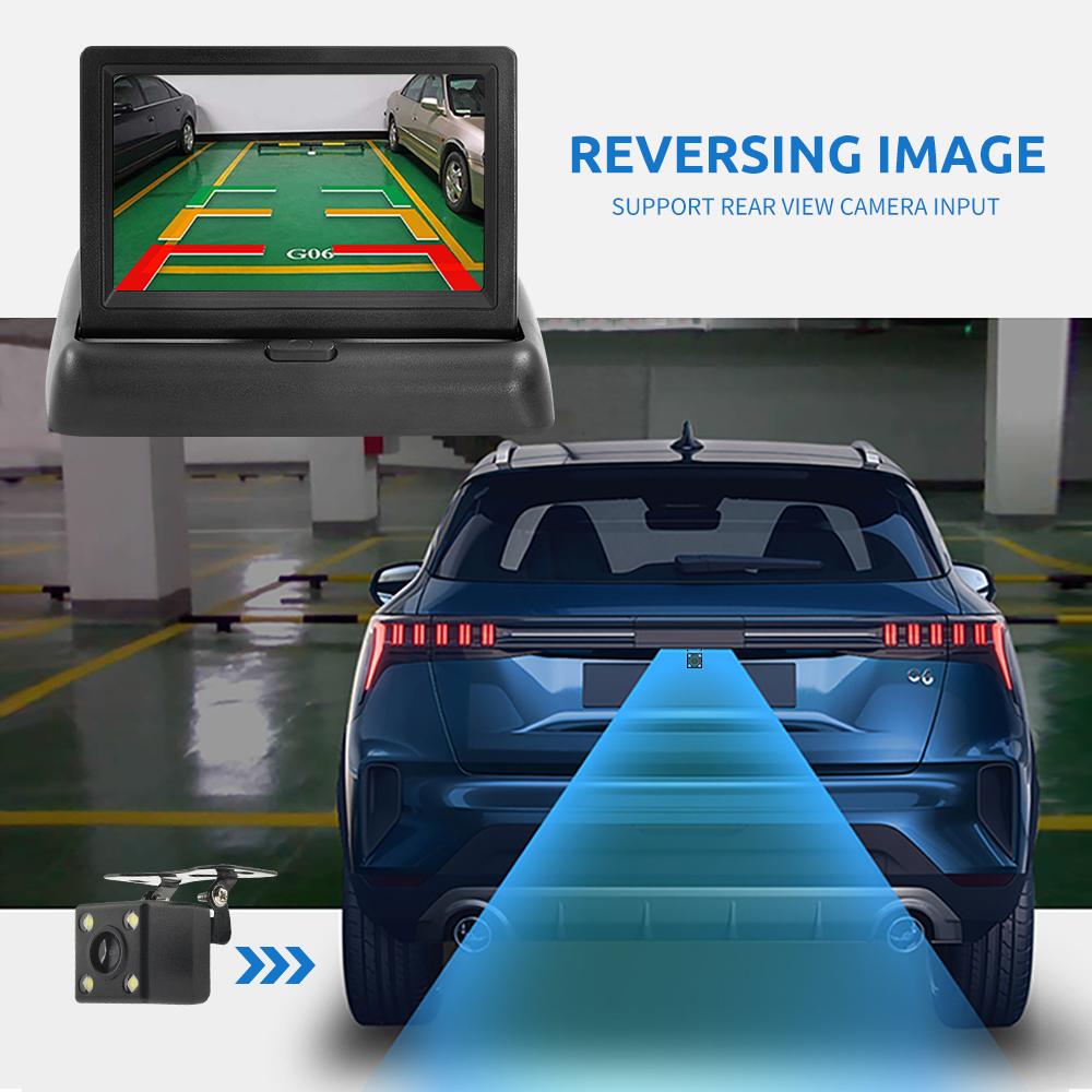 4.3 TFT LCD HD Screen Folding Car Monitor with Rear View Camera  8 LED Backup for Vehicle Parking Easy Installation