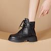 2025 Kleine Leder Hohle Damen Dicke Sohle Koreanische Ausgabe Doppelreißverschluss Damen Lederstiefel Schnürung Freizeitschuhe
