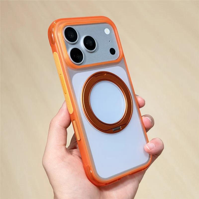 Luxury Airbag Anti-drop Magnetic Rotating Bracket Phone Case For iPhone 17 18 Pro Max For Magsafe Touch Camera Button Cover