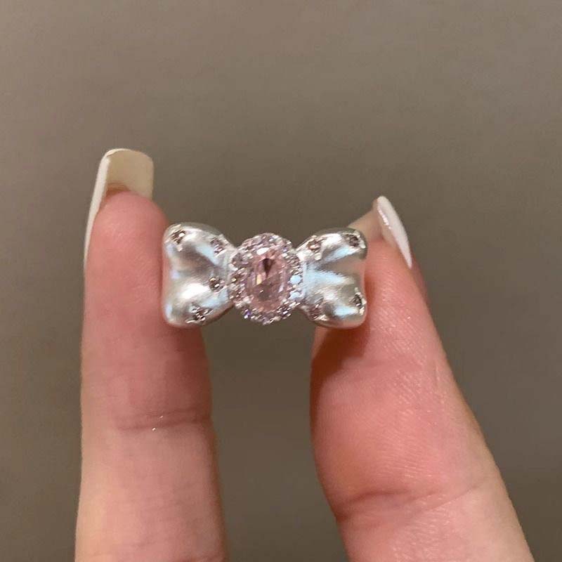 Light Luxury Blue Rhinestone Rings for Women Girls Exquisite Fashion Pullable Adjustable Chain Rings Unique Design Jewelry Gift