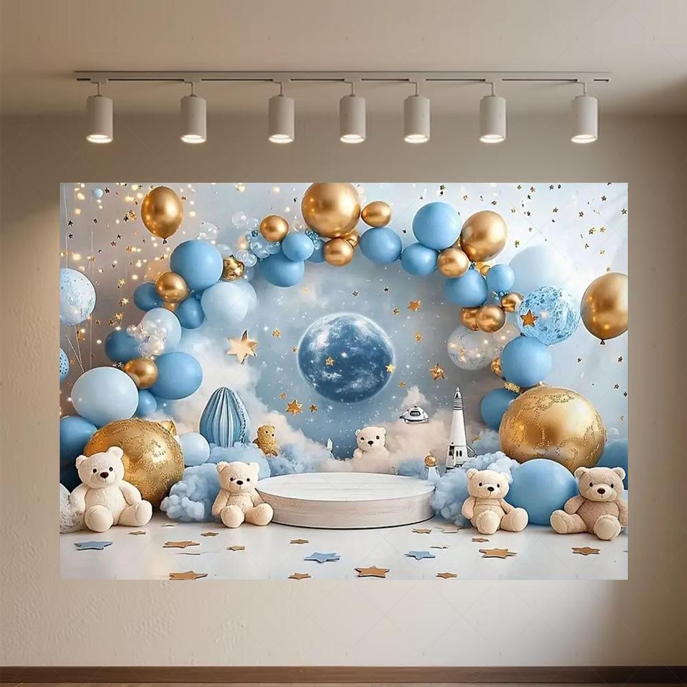 Cartoon Hot Air Balloon Teddy Bear Photography Backdrop Kids Birthday Party Decor Baby Shower Supplies Newborn Photo Shoot Prop