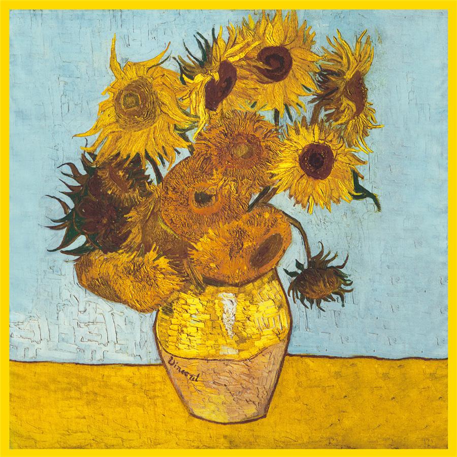 Silk Scarf Women Paintings Series Square Scarves Head Echarpes Silk Foulards Femme Wraps Beach Shawls Bandana Lady Hijabs 90CM