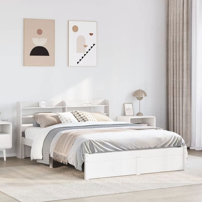 VidaXL Bed Frame with Headboard White 160x200 Cm Solid Pine Wood, Bed, Solid Wood Bed Frame, Bedroom Furniture At 3306741