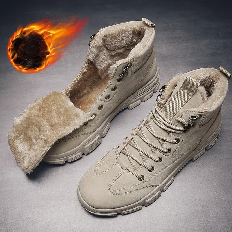 Waterproof Mens Snow Boots Winter Fur Padded Warm High Top Cotton Shoes Platform Non-slip Thicken Plush Ankle Boots Botas Hombre