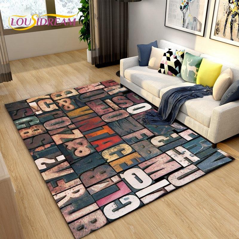 3D Letter Number Retro Nostalgia Area Rug,Carpet Rug for Living Room Bedroom Sofa Doormat,Kids Play Crawling Non-slip Floor Mat