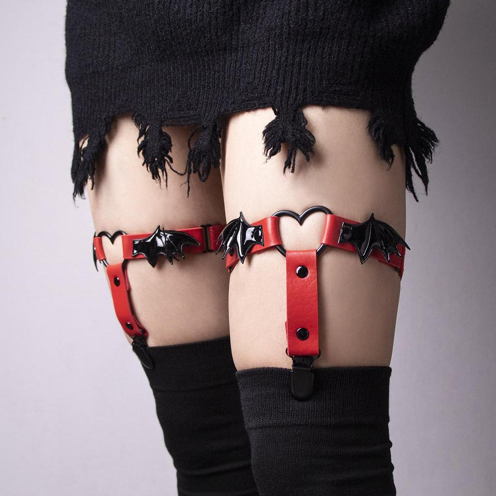 Bat Wing Love Socks Clip - Dark Punk Style Elastic Garter for Women