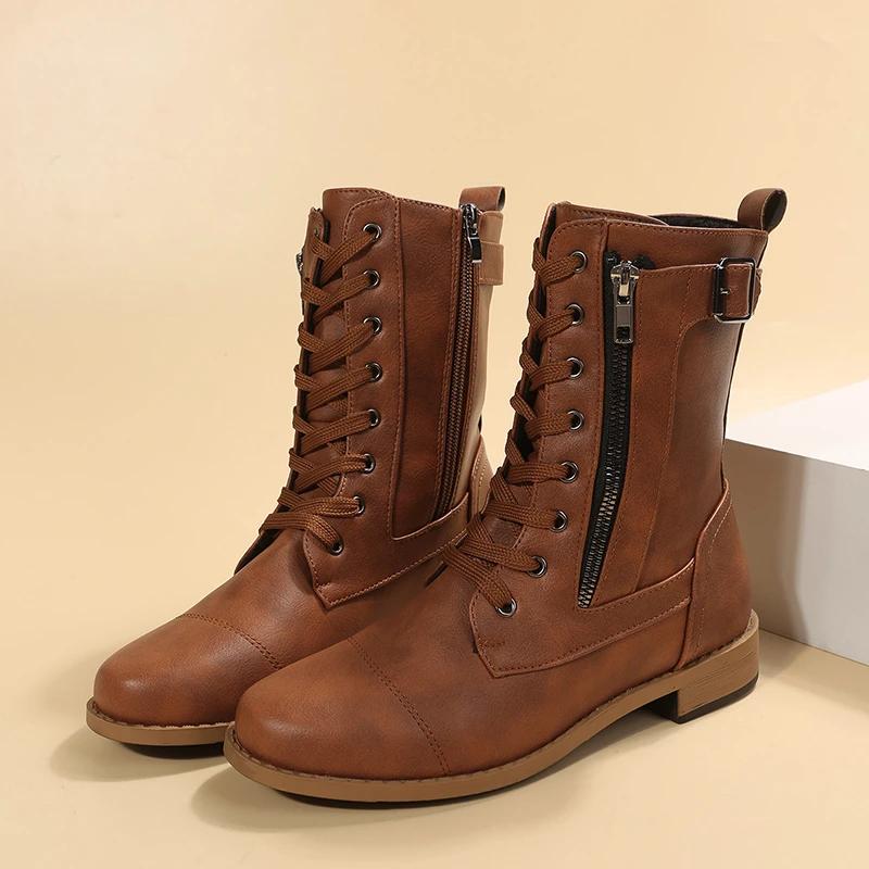 

Retro Boots Women 2026 Autumn/winter New Large Size Short Boots Thick Heel Knight Boots Brown Leather Heels 43 коричневий