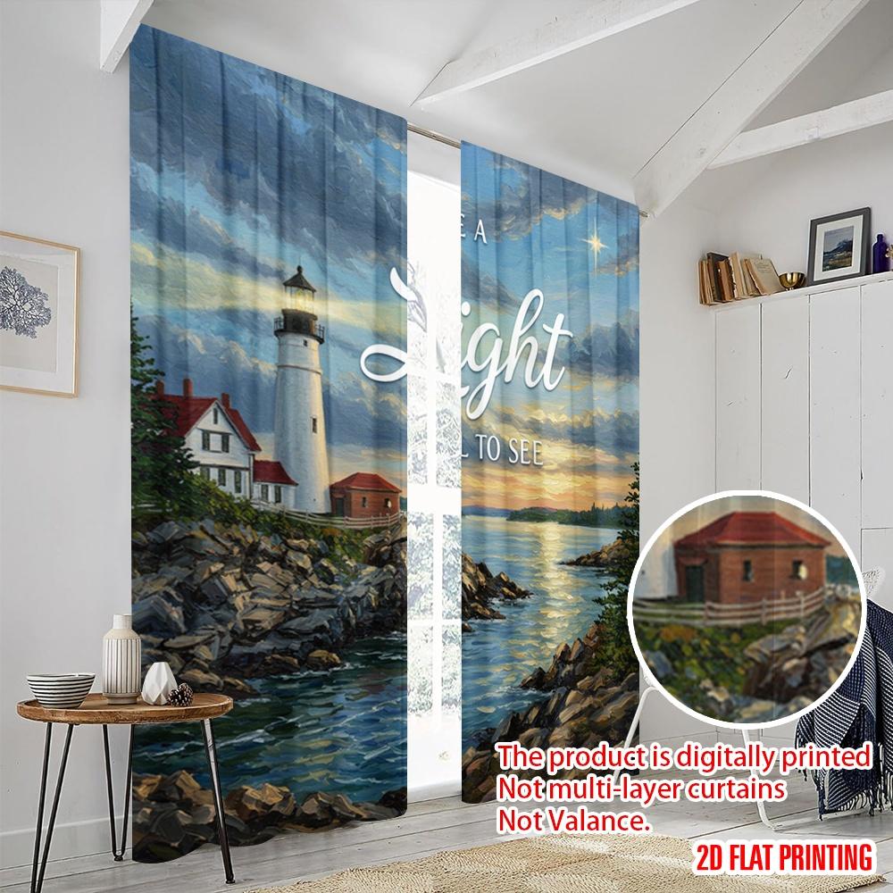 2pcs 2D flat printing Scene Curtains Be A Light See 100% Polyester Fabric Without Electricity 0 Use for Holiday Parties Home