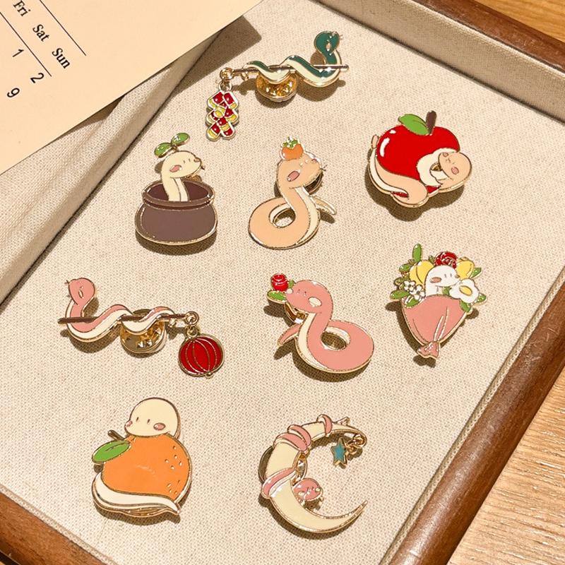 Year Cute Snake Brooch Metal Badge Cartoon Brooch Bags Clothing Accessories