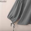 ZANZEA Women Casual Round Neck Loose 3/4 Sleeve Solid Blouse