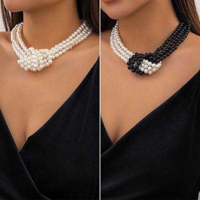 Wind Retro Splicing Small Fragrant Wind Knotted Multi-layer Imitation Pearl Necklace Female French Beaded Collarbone Chain Choker