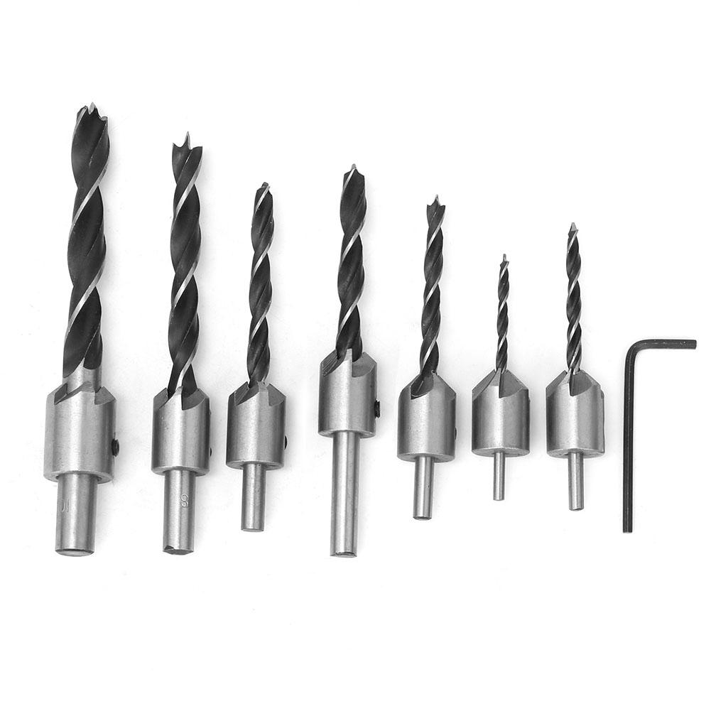 7pcs Woodworking Countersunk Drill Bit 5 Flute Chamfer Tool with Hex Key