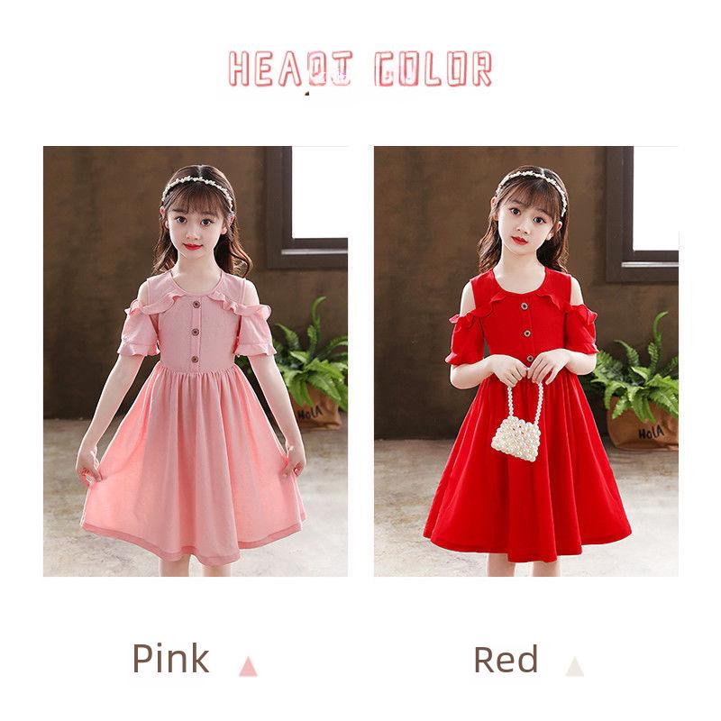 Girls' Off-Shoulder Summer Princess Skirt – Stylish Medium To Long Design for Children