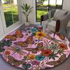 1pc Light Ivory Wildflower Butterfly Meadow Printed Chair Rug for Home Office Use, Living Room Kitchen Game Room Round Carpet
