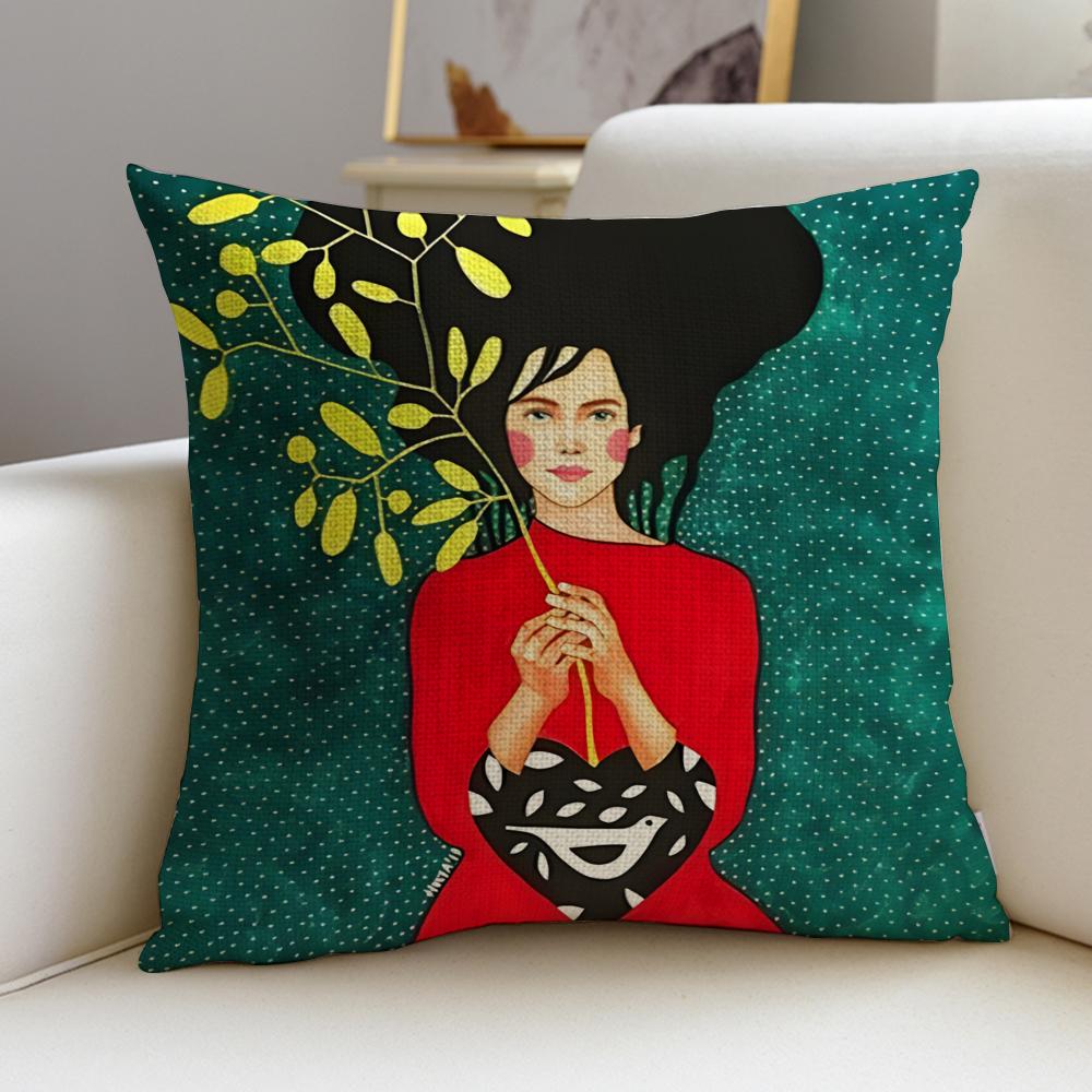 Stylish Fashion Abstract GirlS Cushion Cover Breathable and skinfriendly linen pillowcase square removable and washable cushion