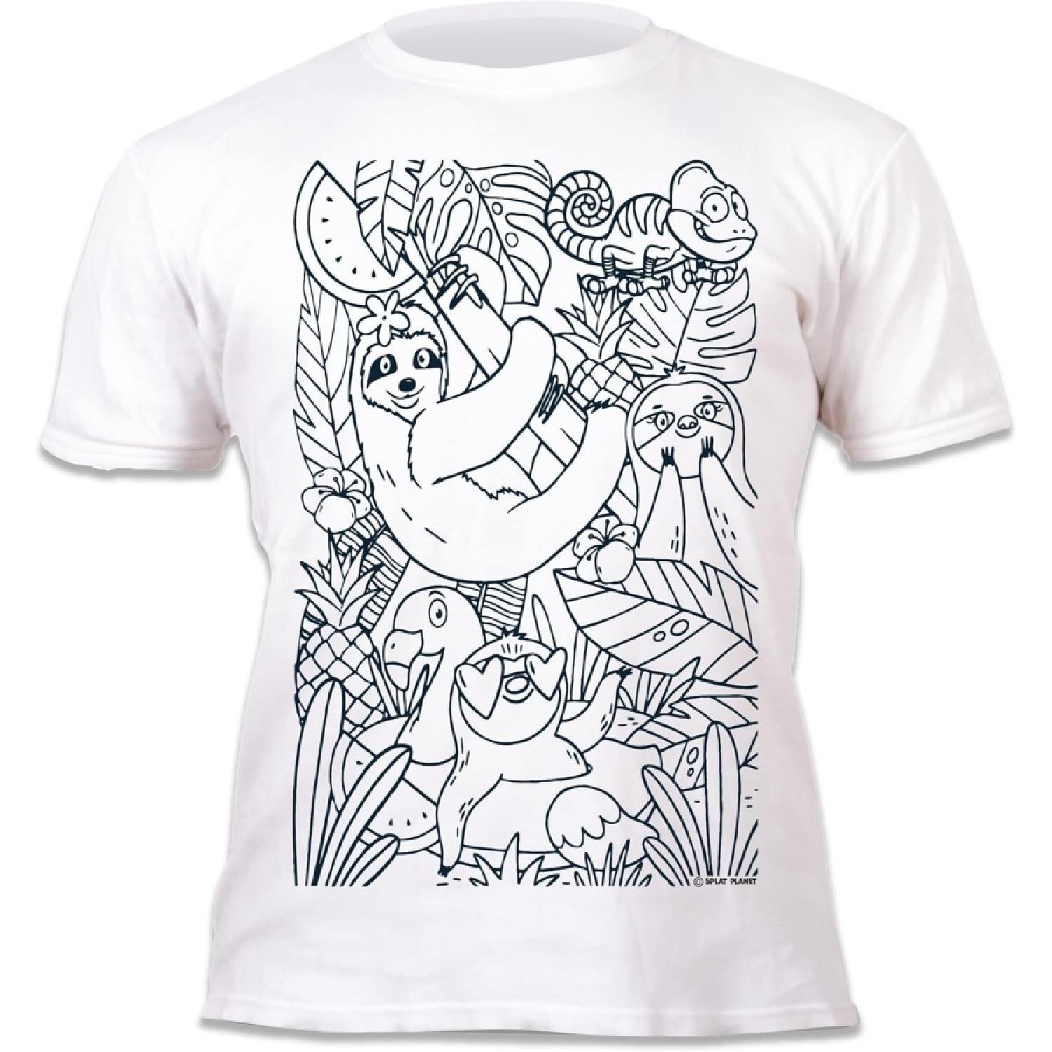 

Splat Planet Color-in Sloth Jungle T-Shirt with 10 Non-Toxic Washable Magic Pens - Color in and Wash Out T-Shirt XXXXXL білий