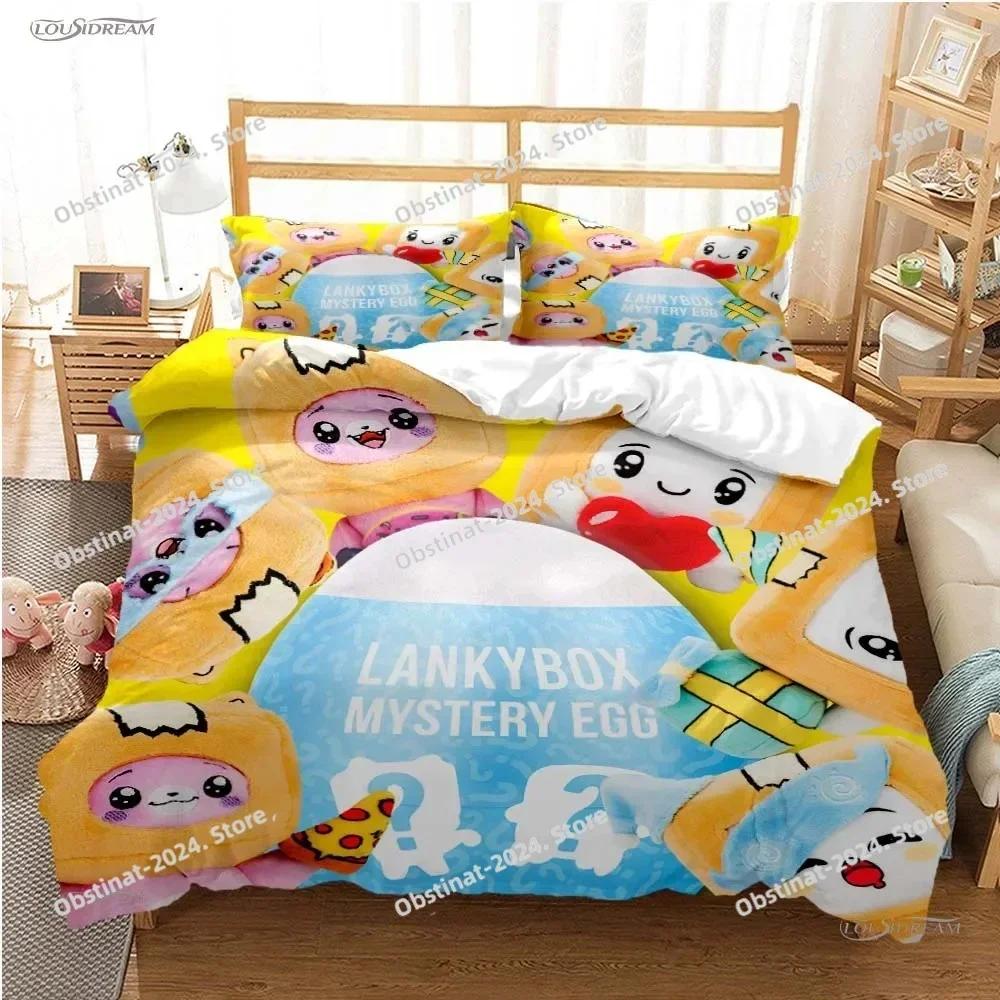 L-Lankybox Animated Movie All Season Bedding Set Printed single Comforter Duvet Cover Pillow Case 3 Pieces Sets Kids Adult Size
