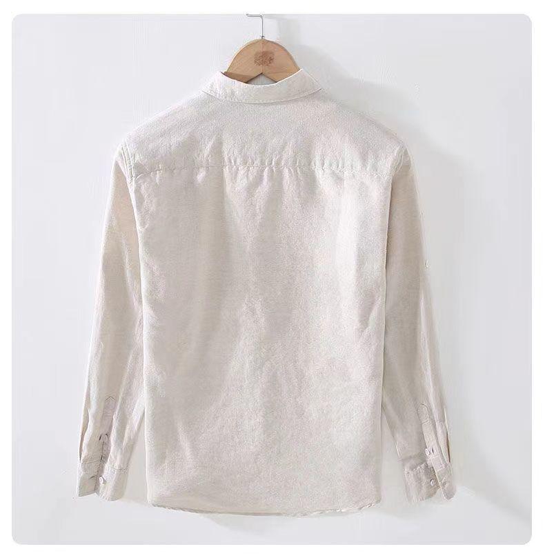 Men's Long Sleeve Casual Cotton and Linen Shirt - Thin Style, Loose Fit, White for Spring and Autumn